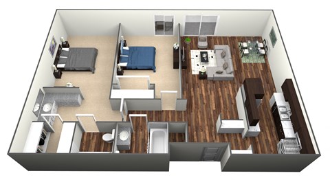 Floor plan for 2 beds, 2 baths, 950 sqft